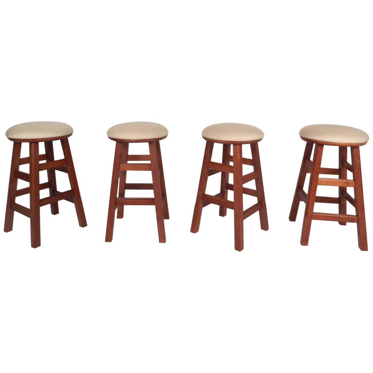 Set of Four Contemporary Modern Stools with Rotating Seats For Sale at