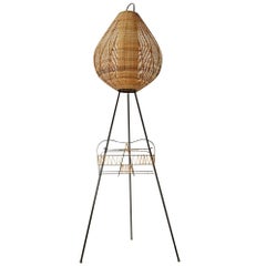 Vintage Tripod Floor Lamp with Cane Diffusor