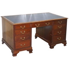 Original Double Sided Twin Pedestal Victorian Mahogany Partner Desk