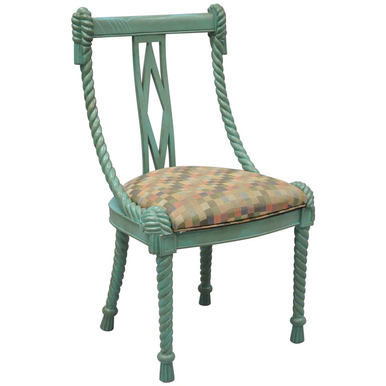 Andre Originals Carved Wood Rope Tassel Italian Style Blue Dining Desk