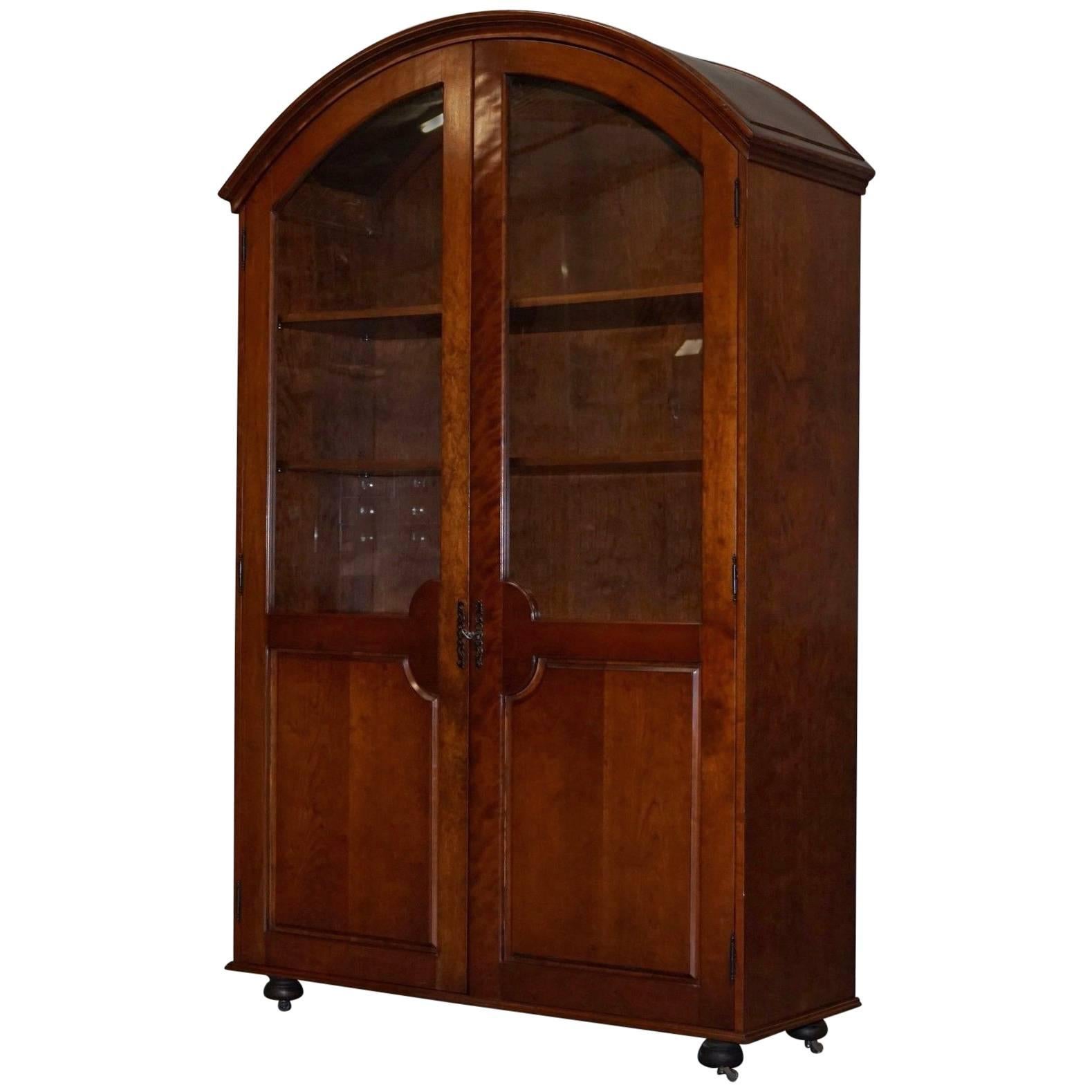 Solid Mahogany Bow Topped Bookcase with Glass Door at 1stDibs