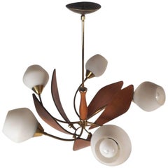 Impressive Mid-Century Modern Teak Hanging Chandelier