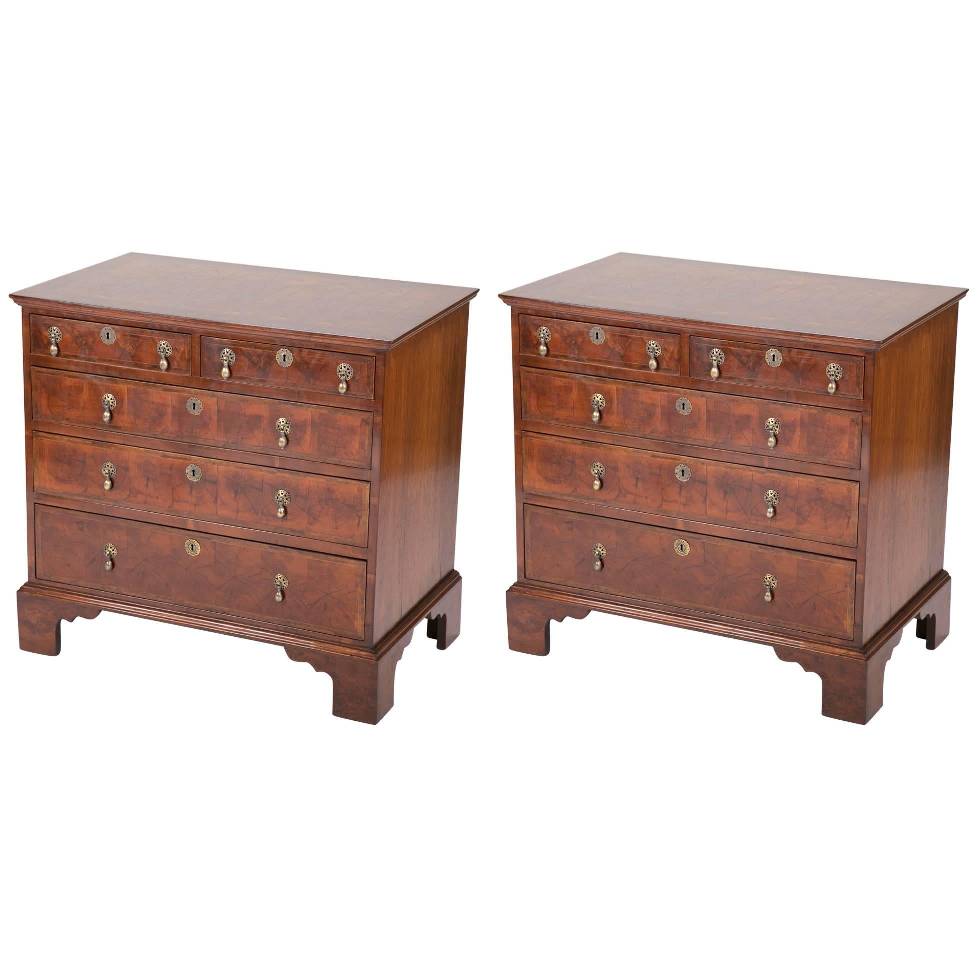 Pair of 19th Century, Oyster Veneer Chests of Drawers