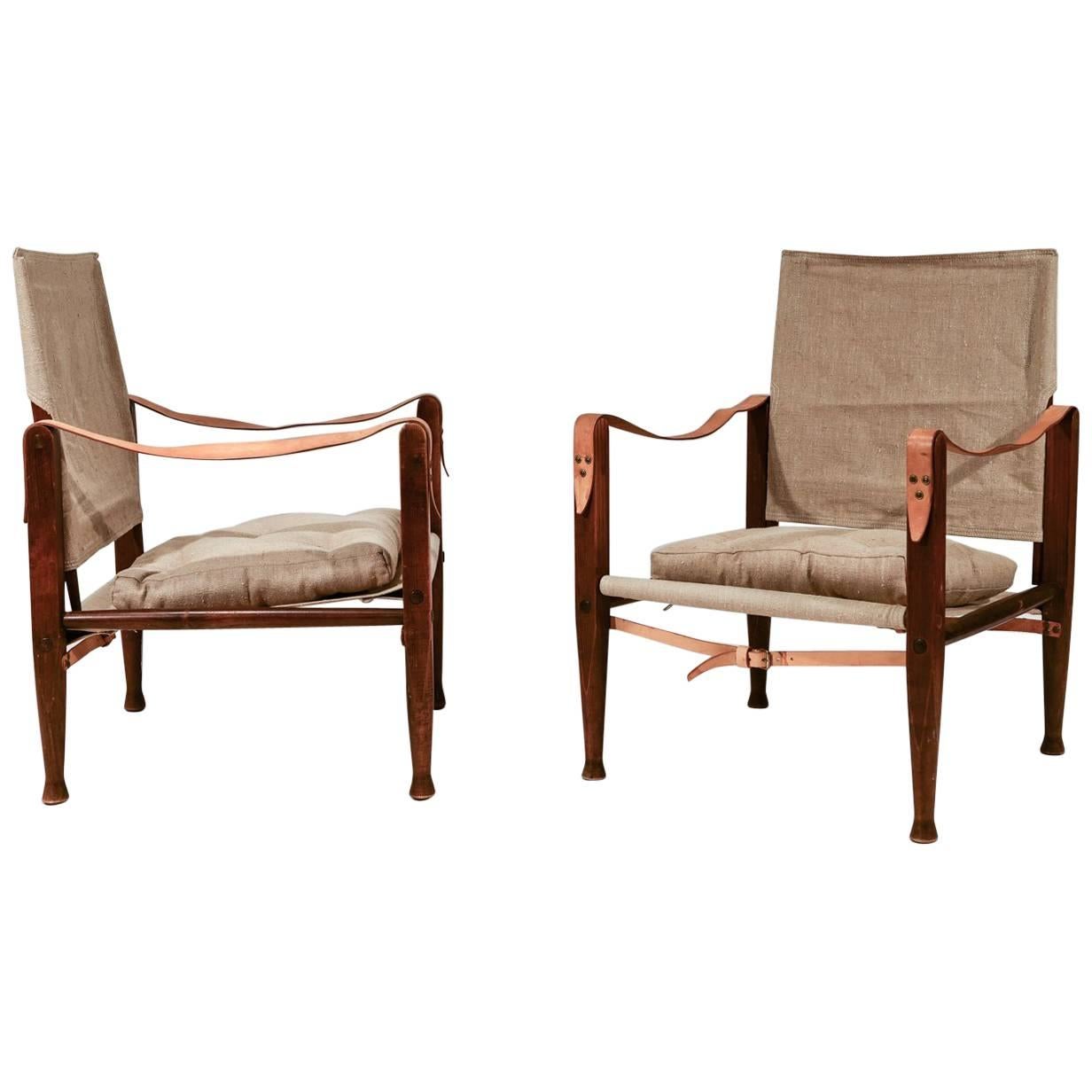 Pair of Kaare Klint Safari Chairs for Rud Rasmussen, Denmark, 1930s