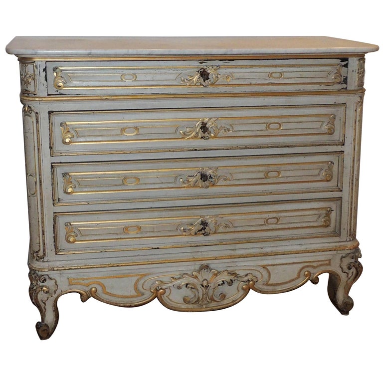 Wonderful White Wash Gilt Country French Dresser Chest of Drawers