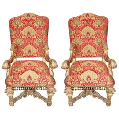 Antique Pair of Louis XIV Carved and Gilded Chairs