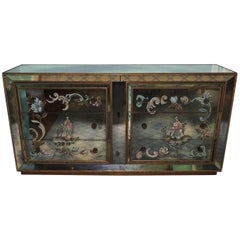 Wonderful Vintage Shabby Chic Mirrored Chinoiserie Gilt Reverse Painted Chest