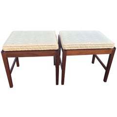 Pair of Signed Swedish Teak Stools with Cushions