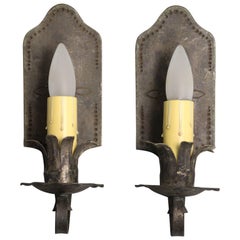 Antique 1920s Wrought Iron Single Light Sconces 9