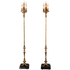 Antique Pair of Outstanding Elegant 1920s Brass Torchieres Standing Lights