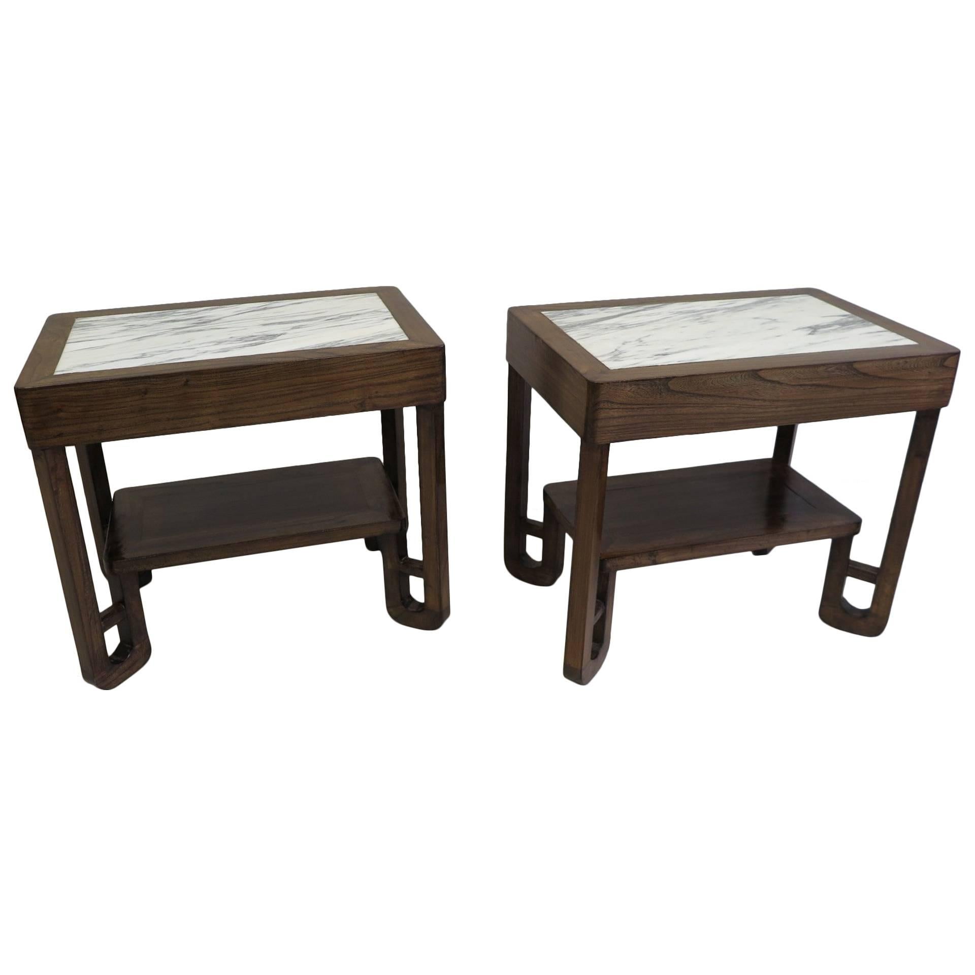 Image showcasing Pair of Art Deco Marble-Top Metal Side Tables at 1stDibs