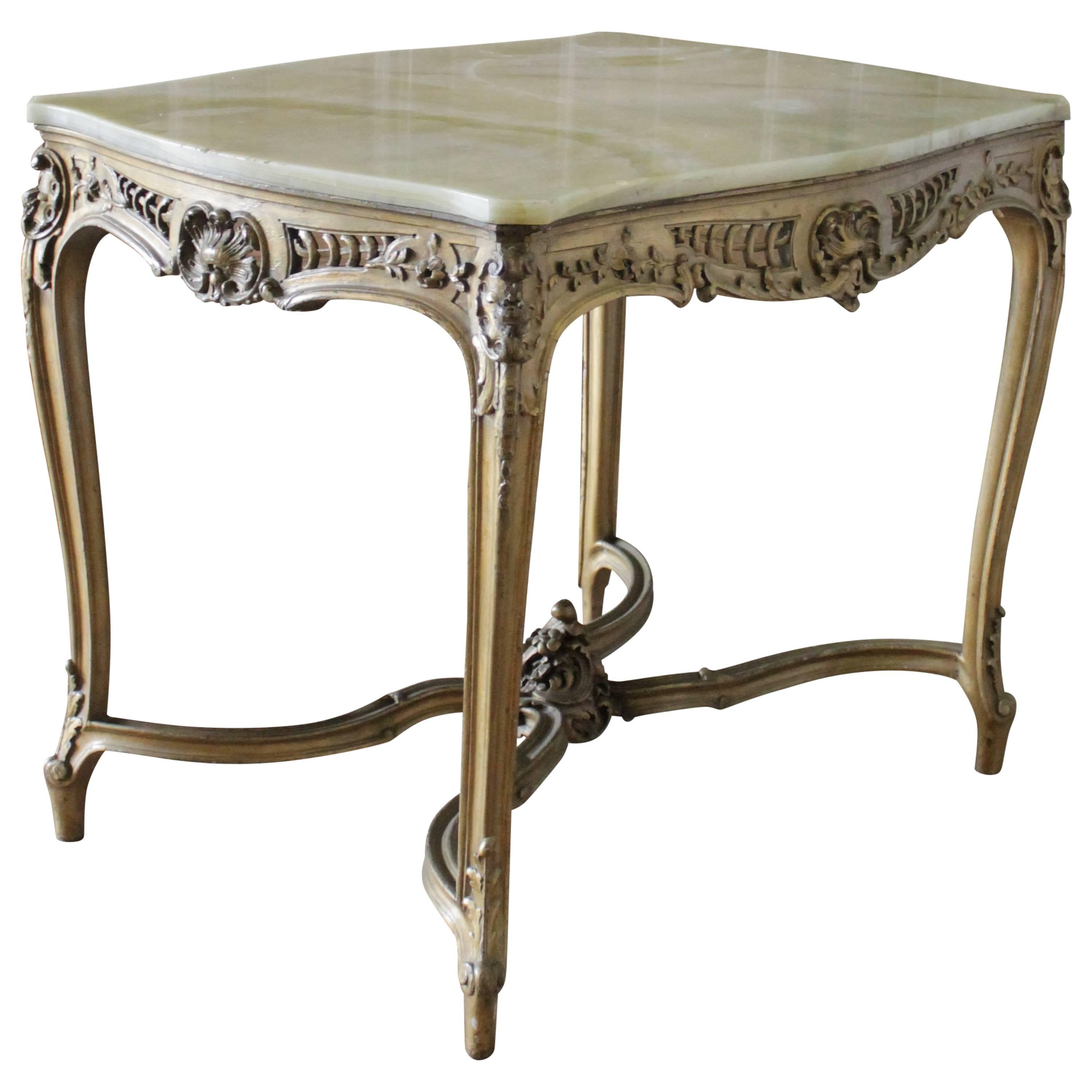 19th Century Rococo Gilt and Stone Top Center Table
