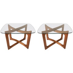 Pair of Sculptural Adrian Pearsall for Craft Associates Walnut and Glass Tables 2