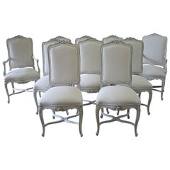 Vintage Set of Ten Louis XV Painted and Upholstered Dining Chairs