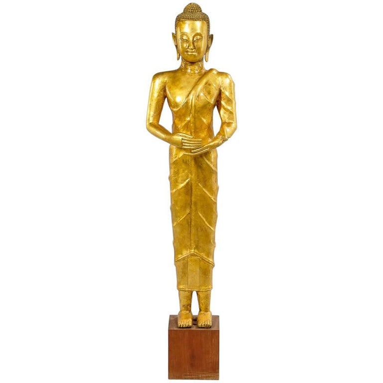 Important Tall Antique Gold Gilt Bronze Buddha, 60" high with Provenance For Sale