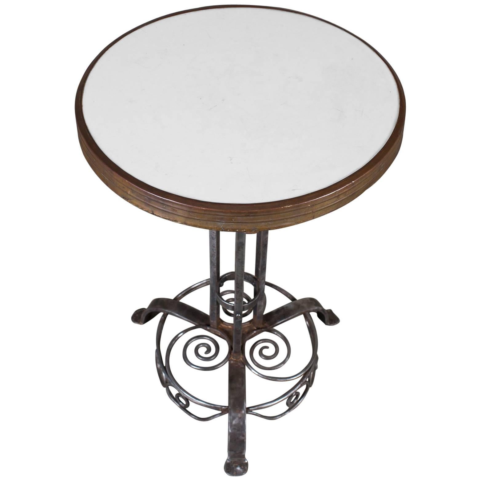 Antique German Art Nouveau Iron Marble-Top Table, Munich, circa 1910