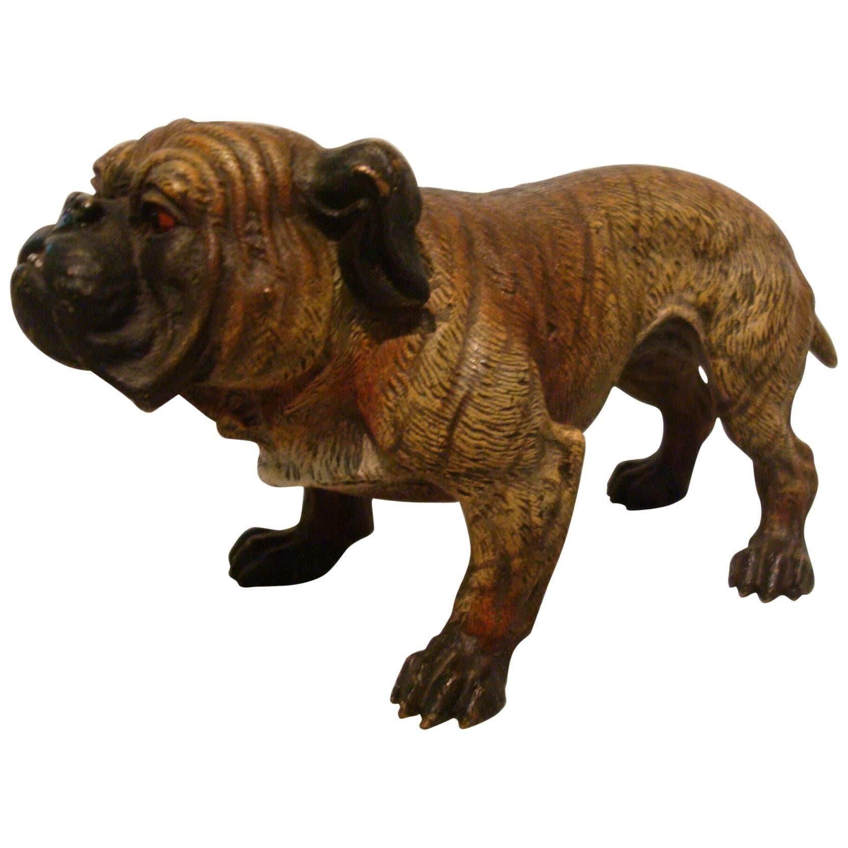 Antique Large Dog Cold Painted Vienna Bronze English Bulldog Sculpture