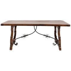 Antique Italian Solid Oak Trestle Table 19th Century