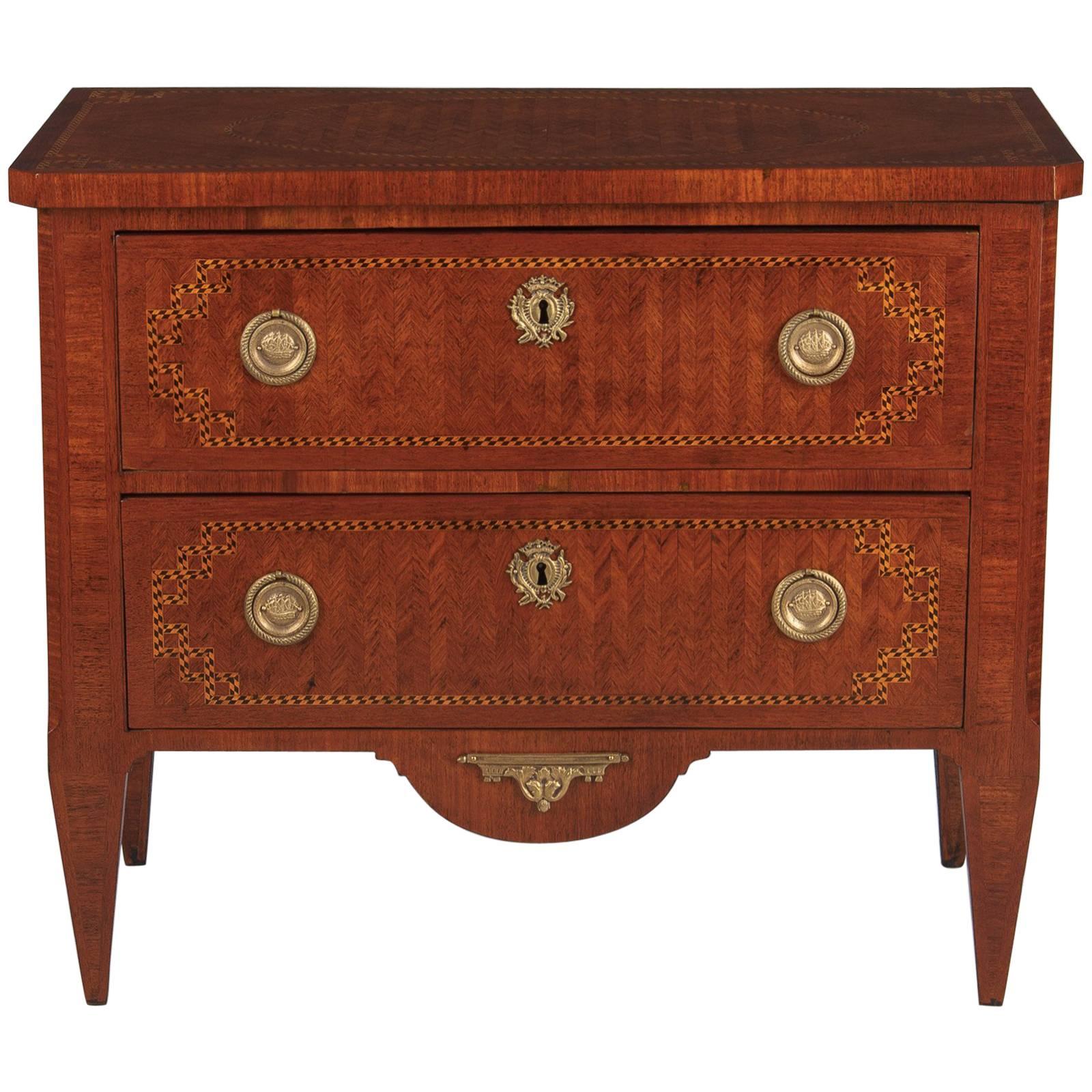 Louis XVI Style Rosewood Marquetry Chest of Drawers, Late 1800s