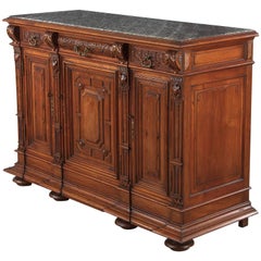 French Renaissance Revival Marble-Top Buffet in Walnut, 1880s