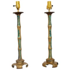 Pair of 1950s Pepe Mendoza Bamboo Faux Table Lamps
