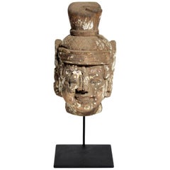 Carved Burmese Head on Metal Stand