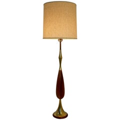 Mid-Century Modern Laurel Brass and Wood Floor Lamp with Original Shade, 1960s