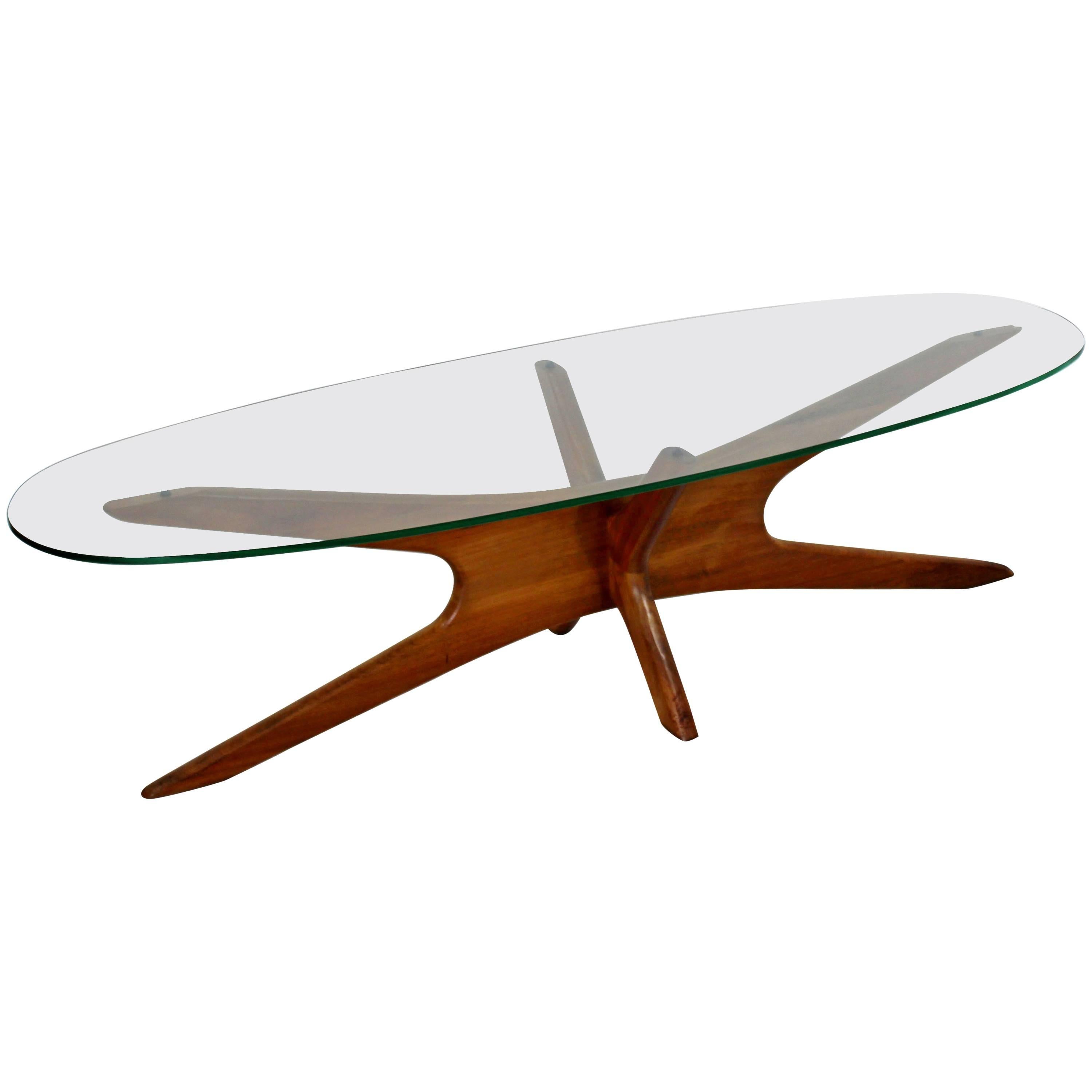 Mid-Century Modern Rare Adrian Pearsall Coffee Table, 1960s, Glass and Walnut
