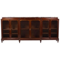 French Mahogany Six-Door Bookcase with Marble Top, circa 1920