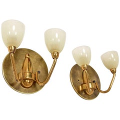 Set of Two 1950s Italian Brass Sconces Mid Century Modern 