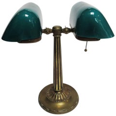Emeralite 8734 Series Double Library Desk Lamp in Brass and Glass, Rewired