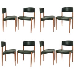 Set of Eight Ludvig Pontoppidan Leather and Oak Side Chairs