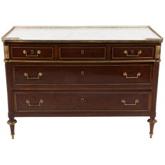 French Mahogany and Brass Directoire-Style Commode with Marble-Top, circa 1880