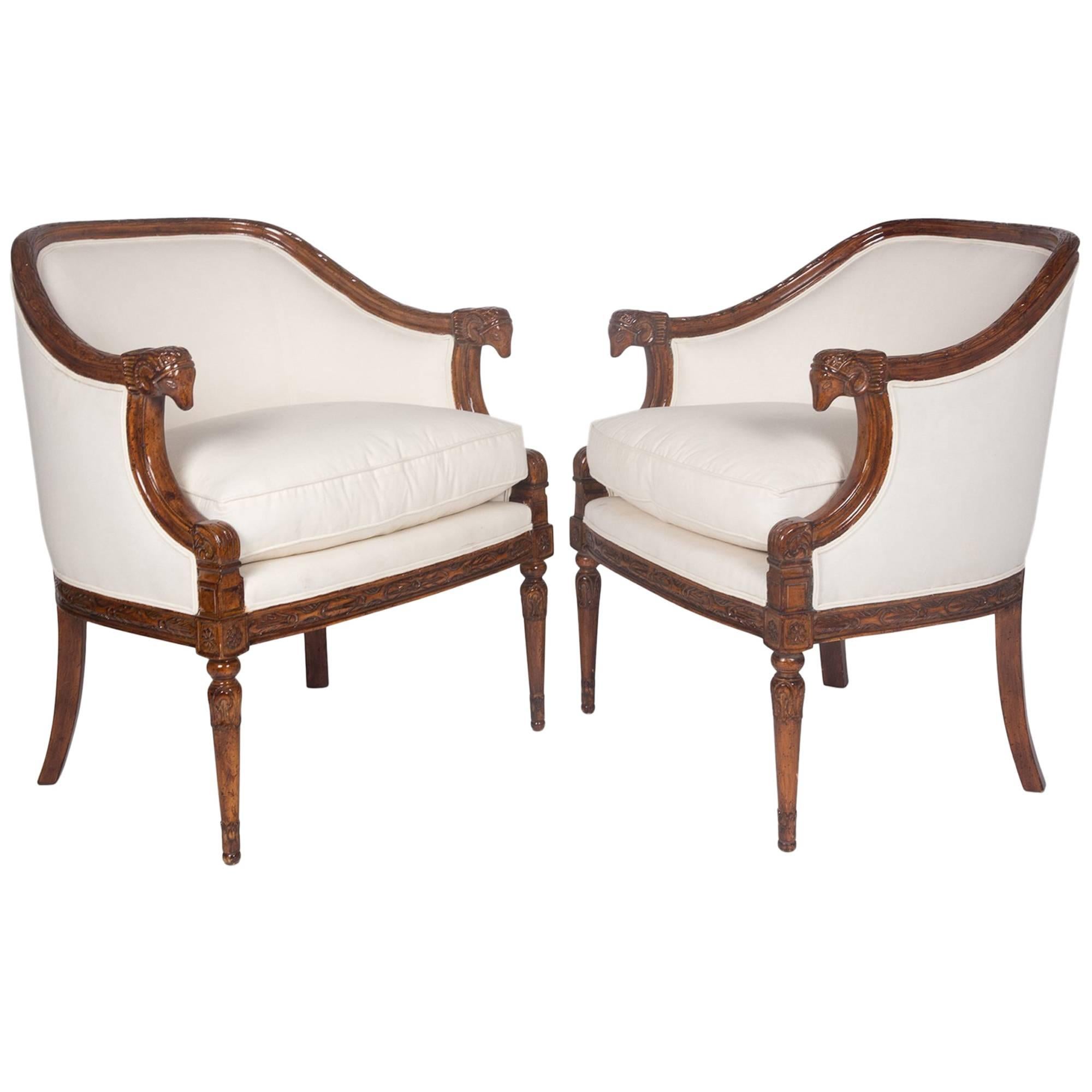 Pair of Carved Mahogany Armchairs, German, 1930s For Sale