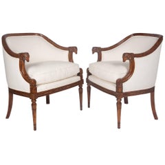 Pair of Carved Mahogany Armchairs, German, 1930s Pair of Carved Mahogany Armchairs, German, 1930s