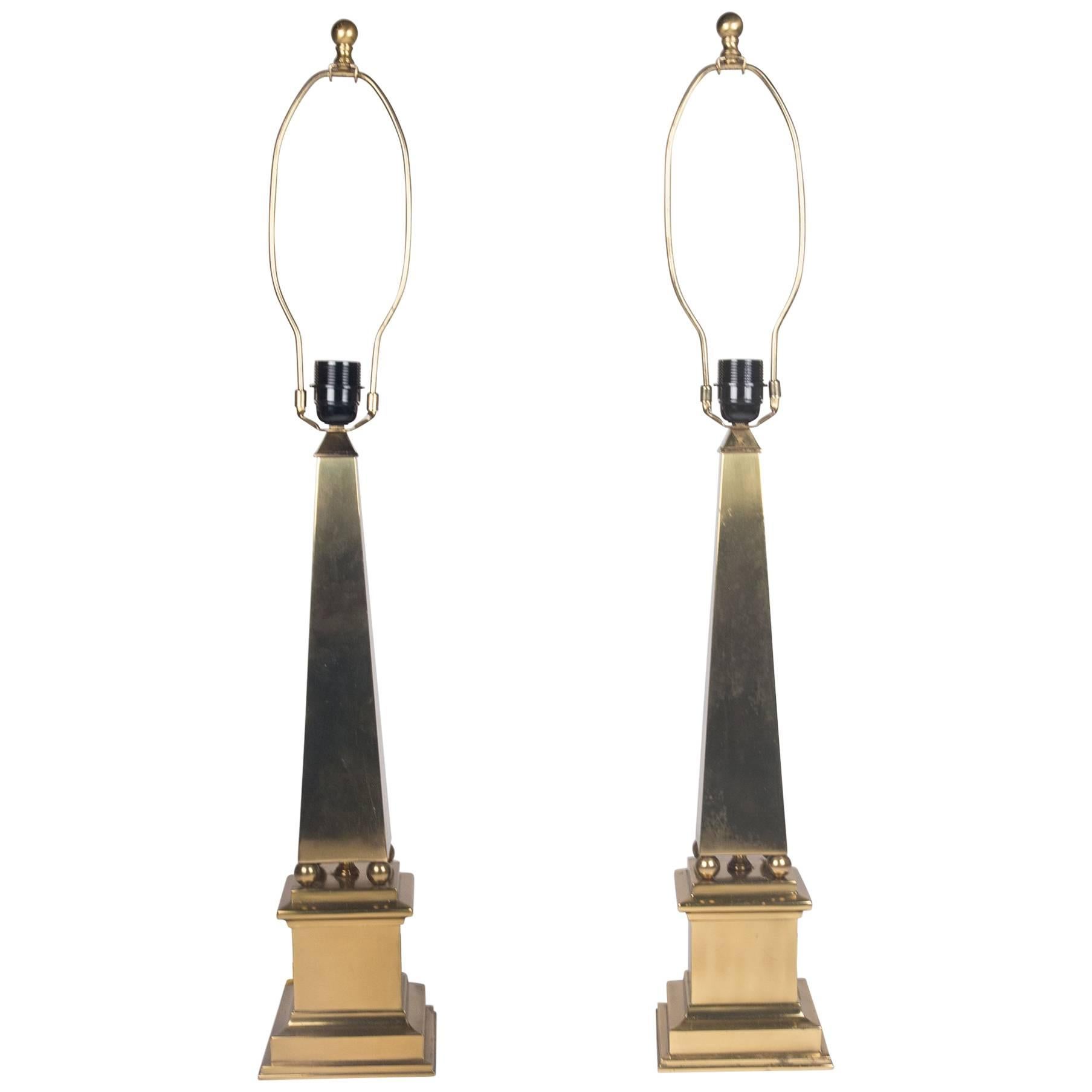 Brass Obelisk Table Lamps by Marbro, American, 1960s