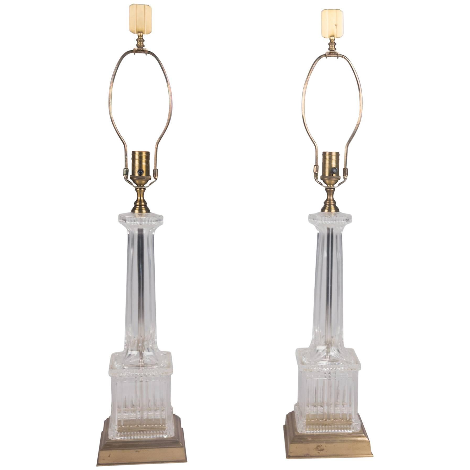 Glass Column Lamps by Chapman For Sale