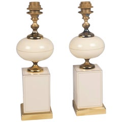 Lacquered and Brass Table Lamps by Maison Jansen, French, 1970s