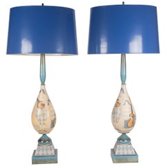 Italian Hand-Painted Wood Table Lamps, 1930s