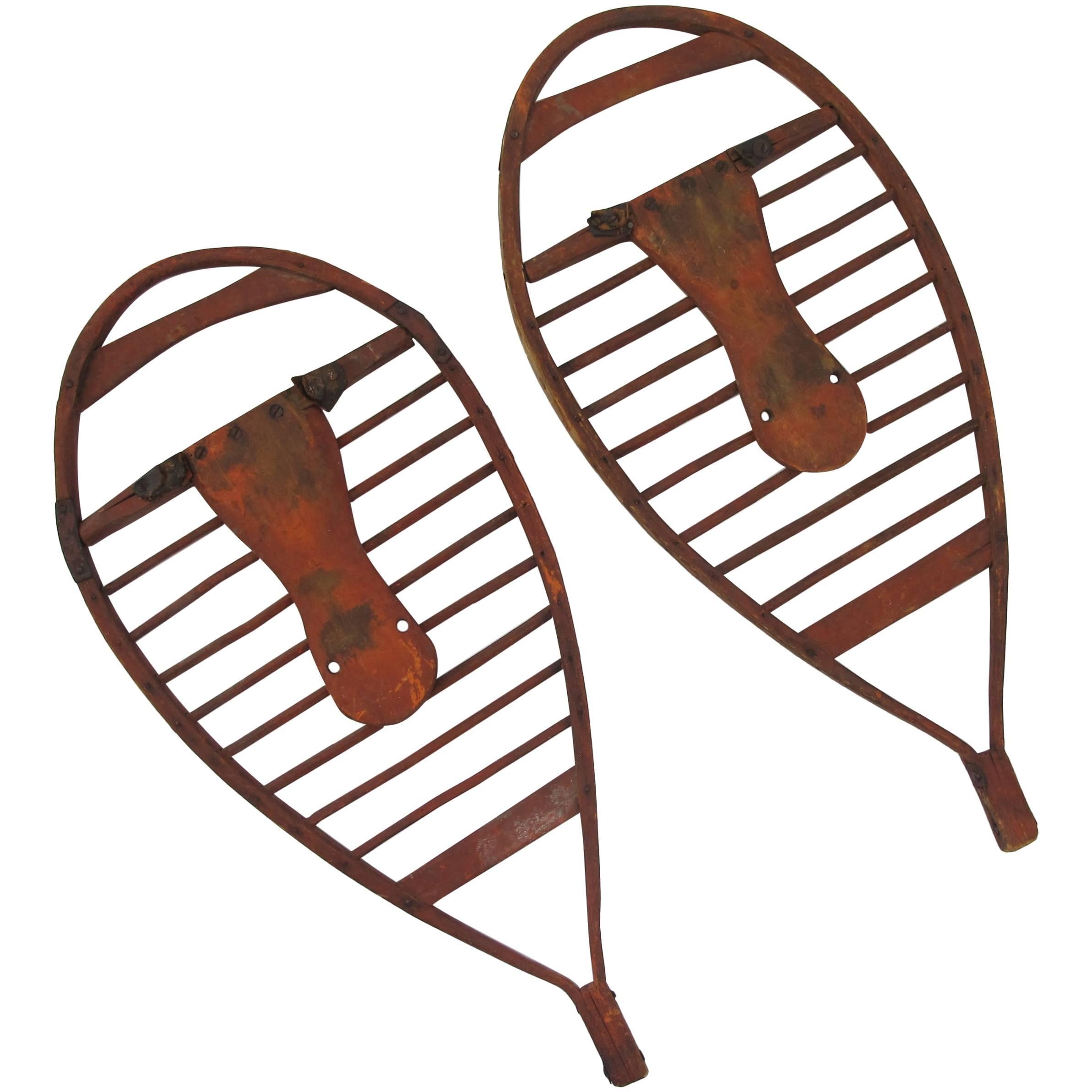 Early Graphic Wood Snowshoes For Sale