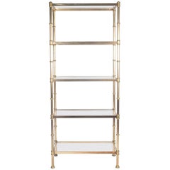 Fluted Brass Shelving Unit, Clear Glass Shelves, American, 1960s 6