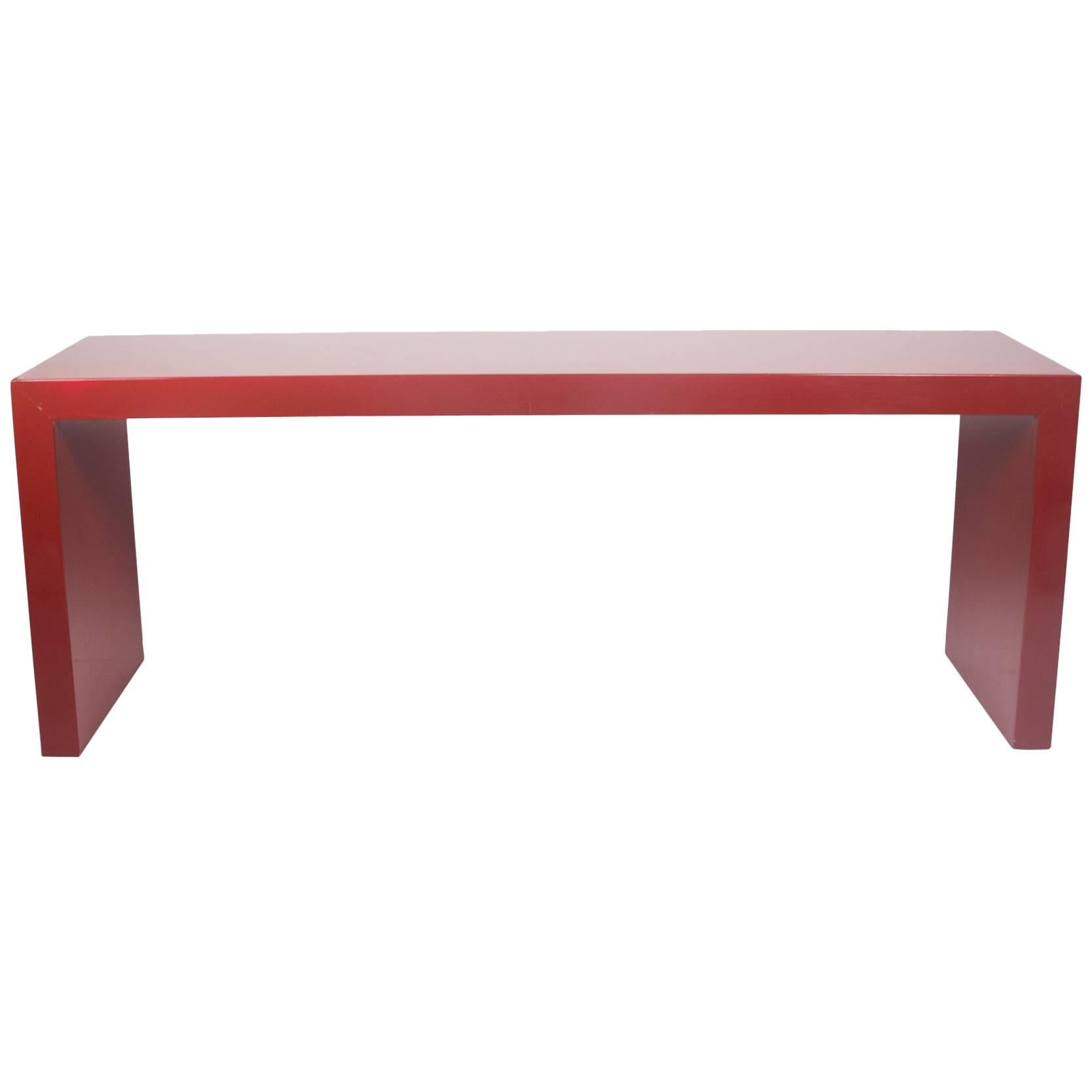 Red Lacquered Parsons Style Console Table For Sale