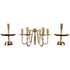 Brass Candelabra and Candlestick Set Designed by Tommi Parzinger