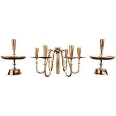 Brass Candelabra and Candlestick Set Designed by Tommi Parzinger