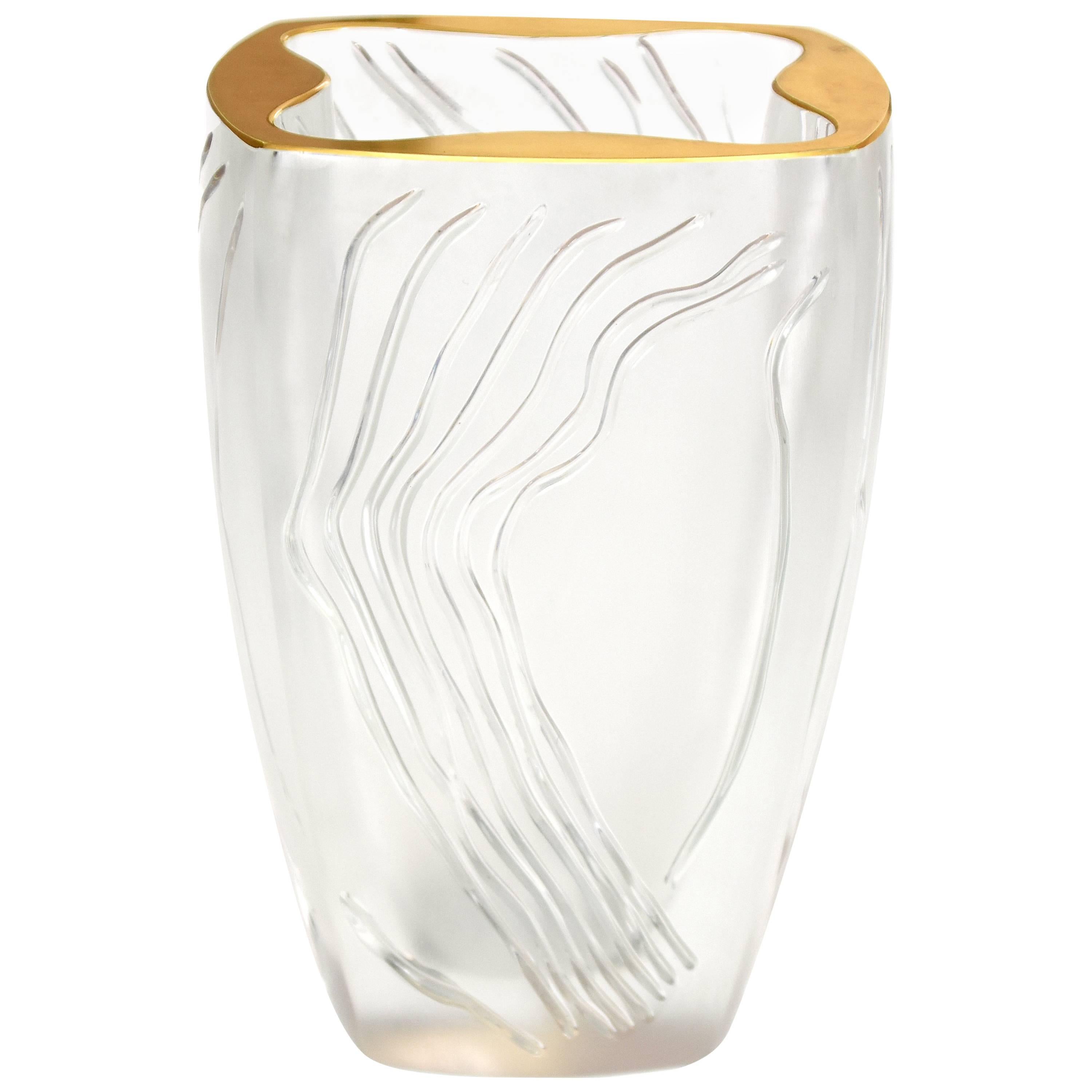 Lalique Limited Edition 'Yasna' Vase with a Gold Detail, circa 2000 For Sale