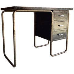 Vintage Thonet Tubular Steel Desk Writing Table Pedestal, circa 1930s