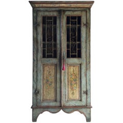 Antique French Housekeepers Cupboard Cabinet Painted Distressed, 1875