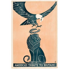 Original Woodcut Design 1917 World War One Poster - America's Tribute To Britain