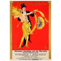 Original Vintage Dance Poster for the Munich Fasching Carnival at the Cherubin