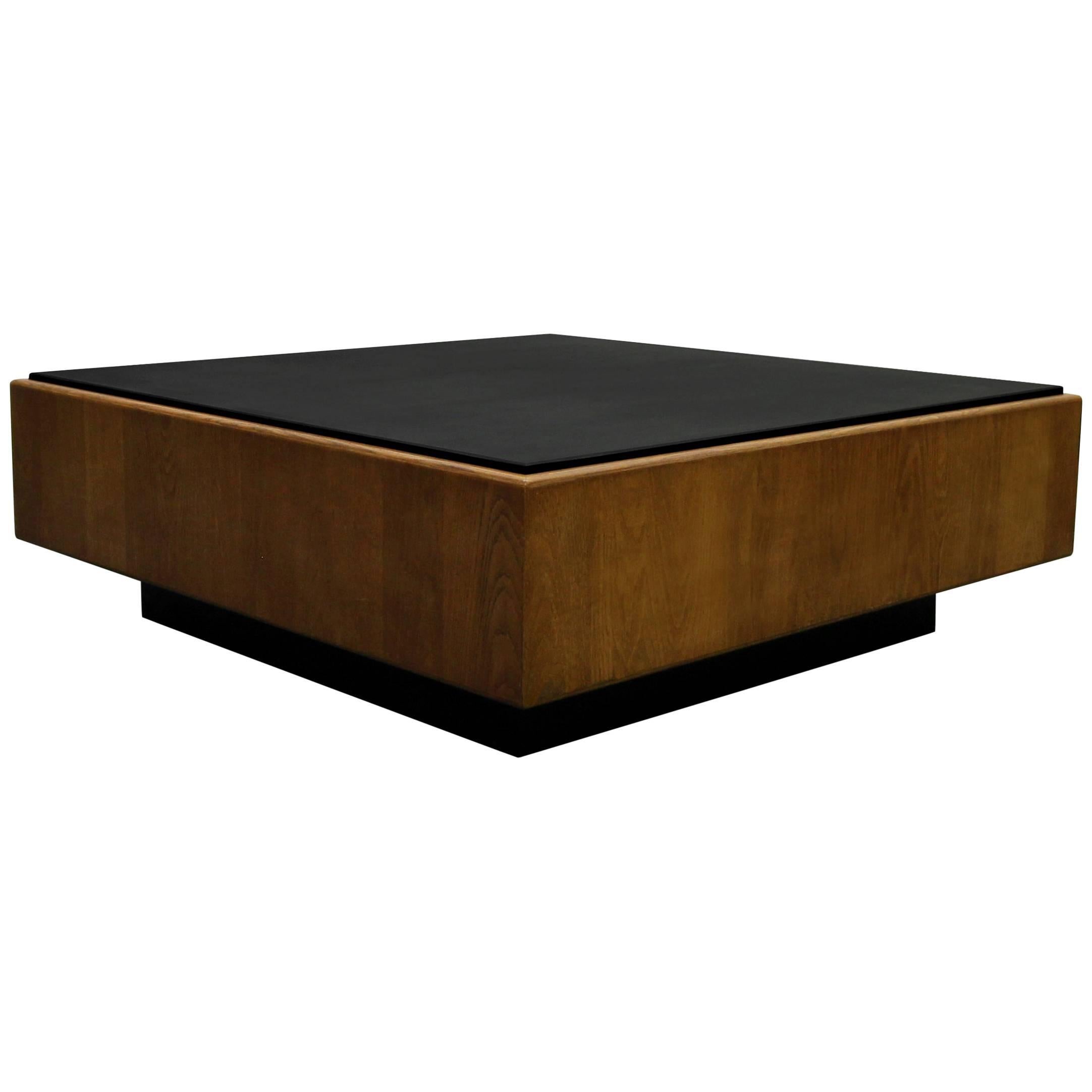 Midcentury Oak and Slate Floating Square Coffee Table by Milo Baughman